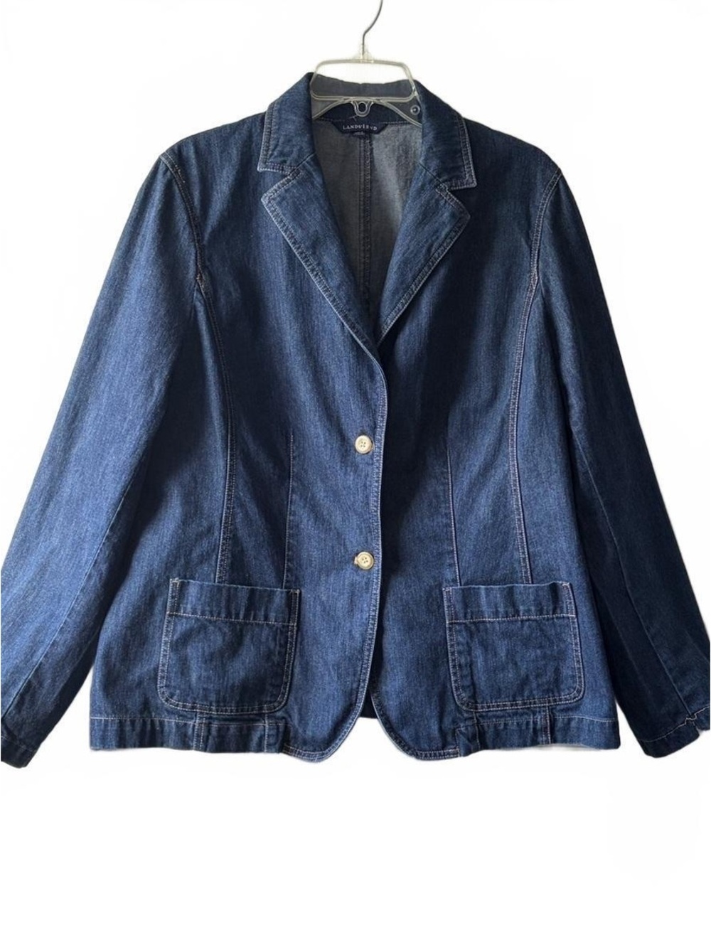 Lands' End Blue Denim Two-Button Blazer